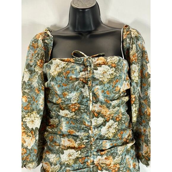 HELLO MOLLY Women's Sage Floral Basque Country Bodycon Ruched Dress SZ 4 - Picture 14 of 15